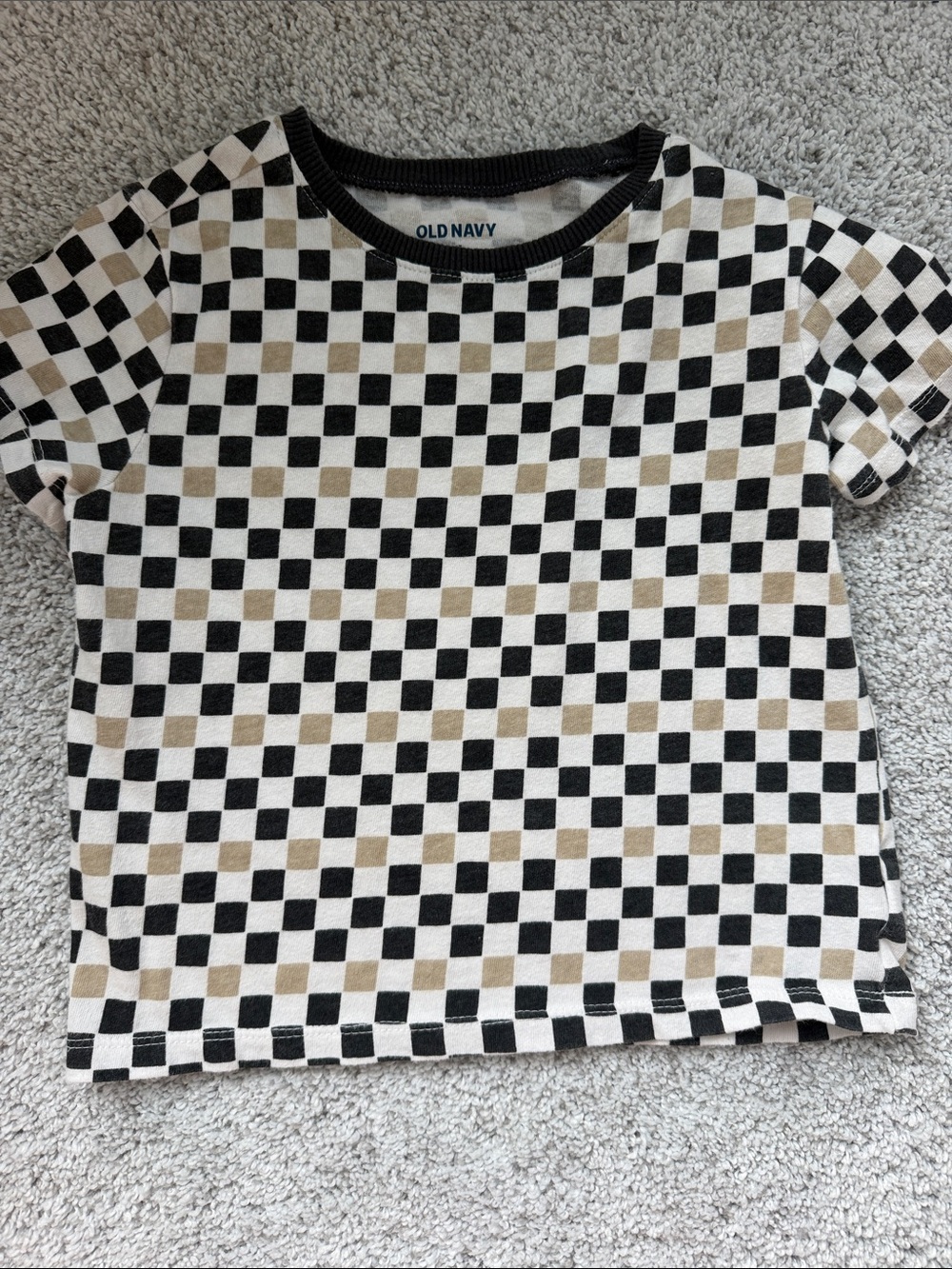 Old Navy Kids Black White Tan Checkerboard Short Sleeve Tee